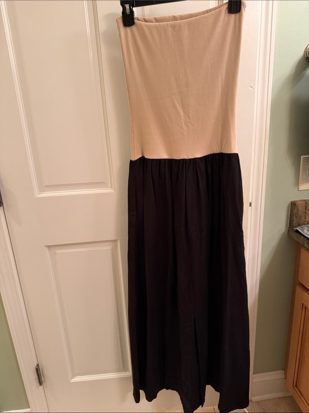 Women’s Two-Tone Strapless Drop Waist Maxi Dress - Beige and Black